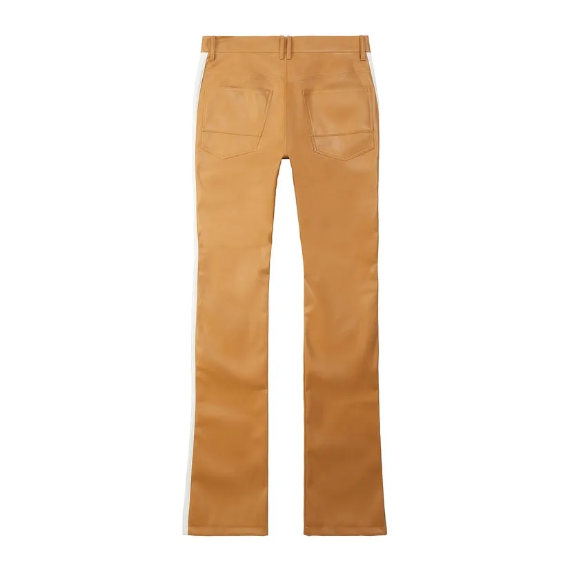 Stacked Striped Vegan Leather Cargo Pants - Tan