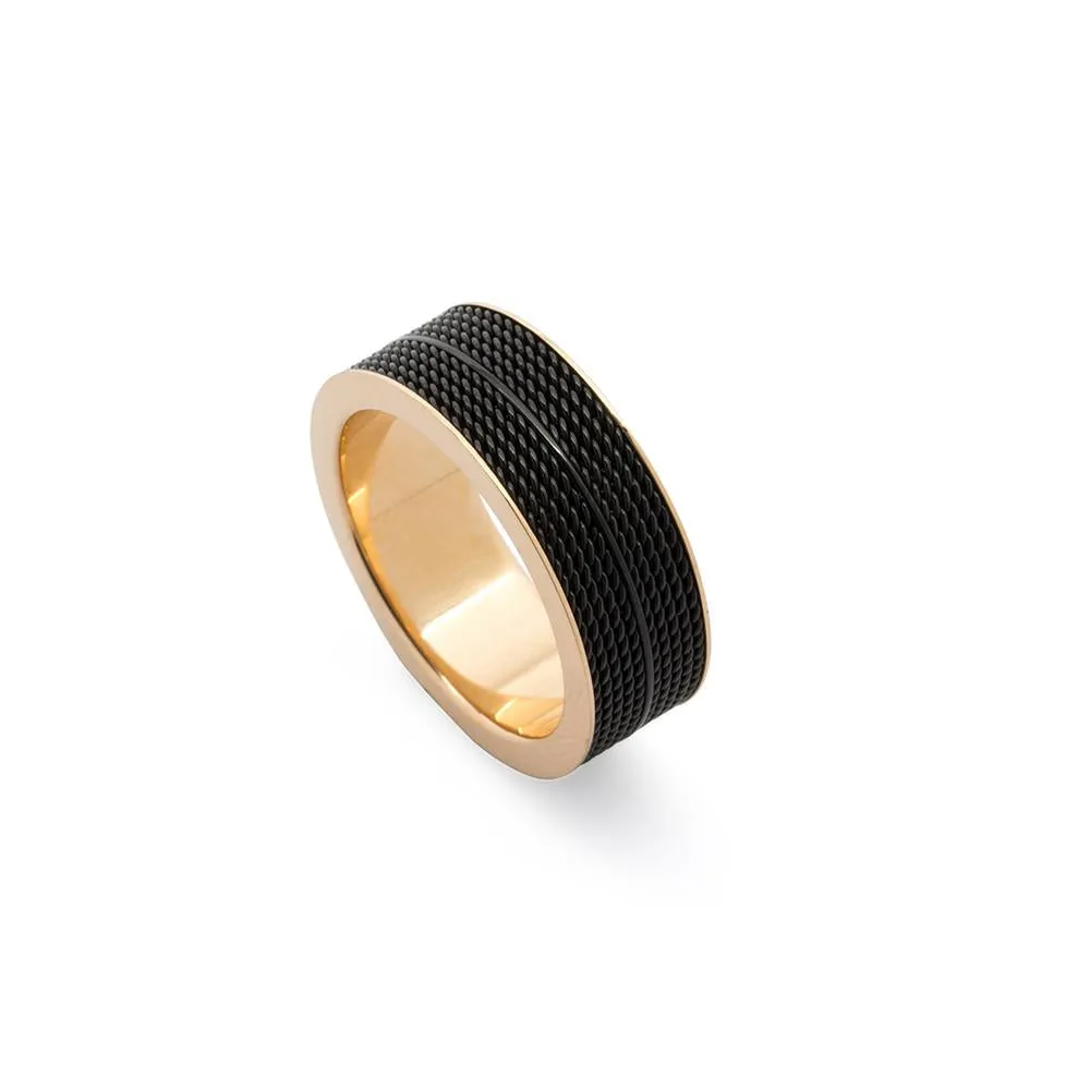 Stainless St. IP Rose Gold with Black Mesh Ring