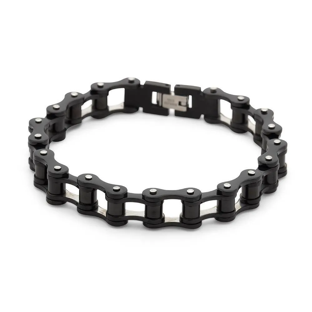 Stainless Steel Bikers Chain Bracelet Black Ion Plated