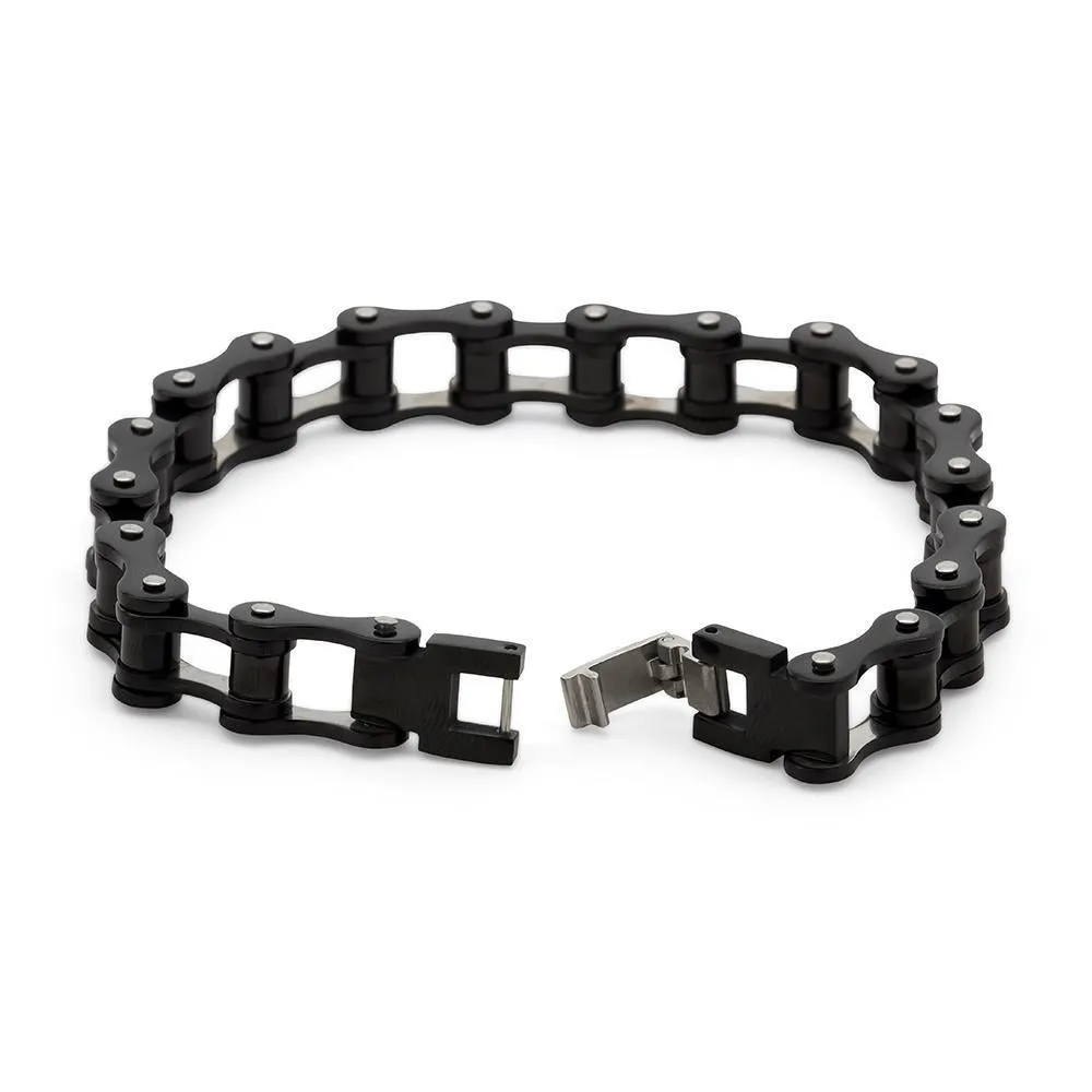 Stainless Steel Bikers Chain Bracelet Black Ion Plated