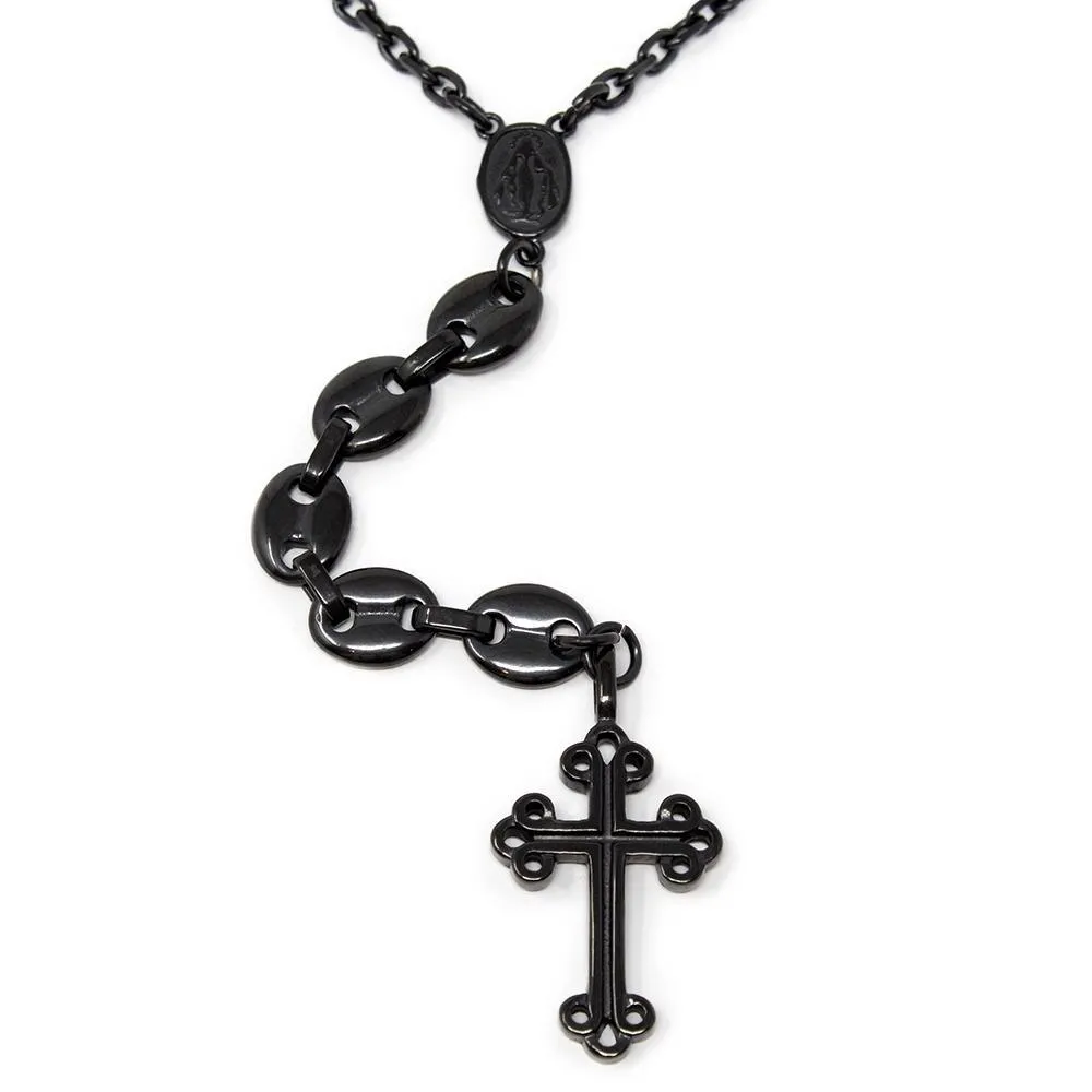 Stainless Steel Black Ion Plated Puff Mariner Chain Rosary