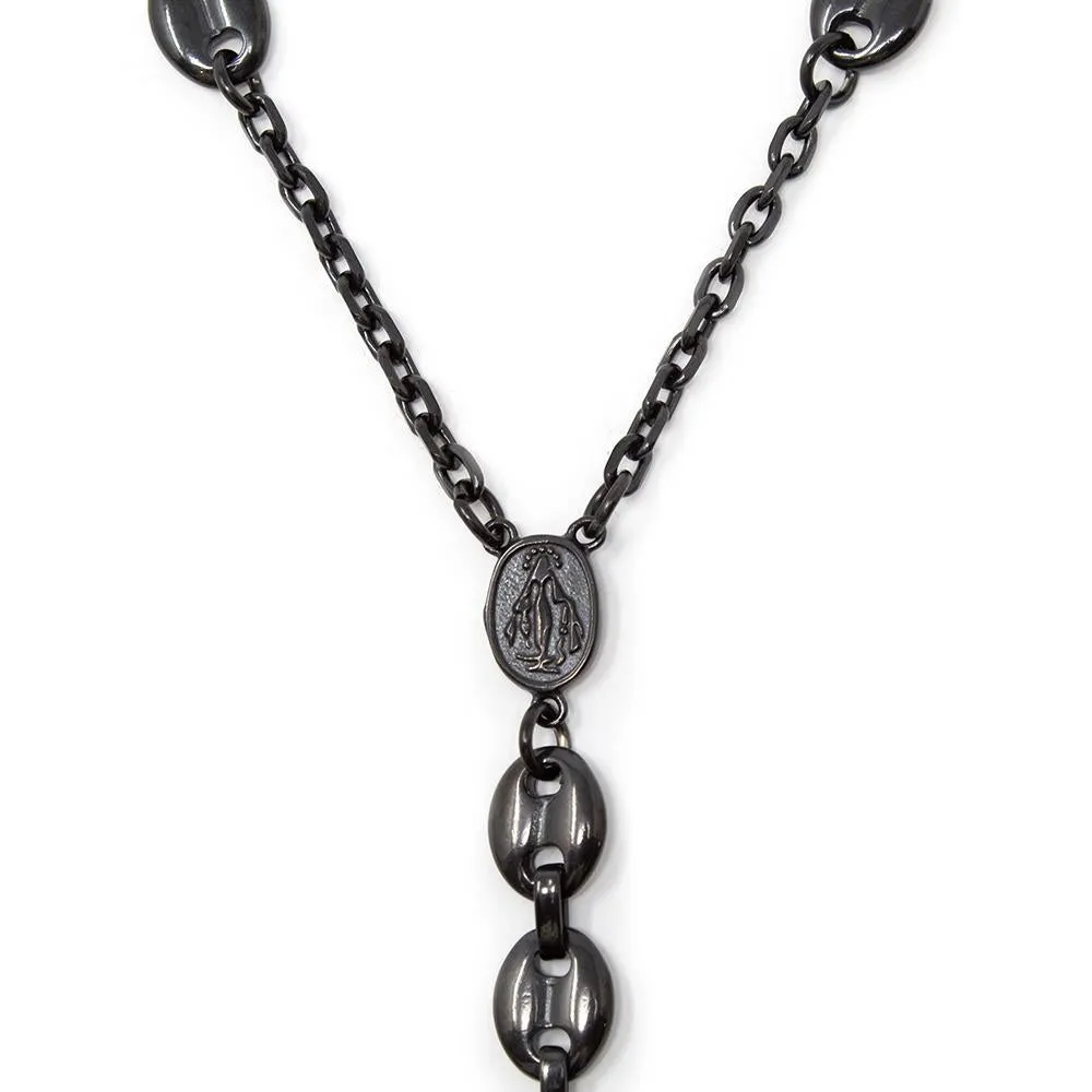 Stainless Steel Black Ion Plated Puff Mariner Chain Rosary