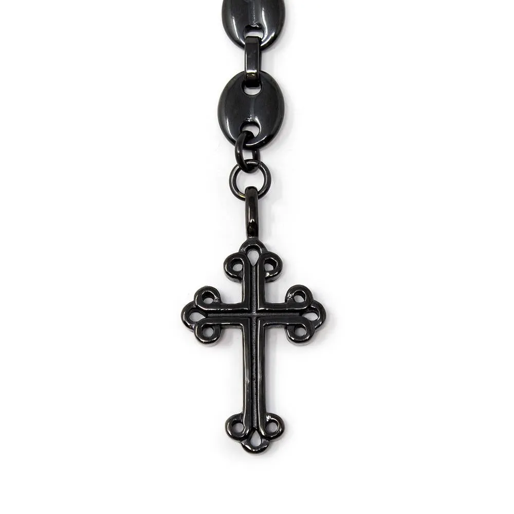 Stainless Steel Black Ion Plated Puff Mariner Chain Rosary