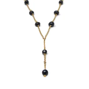 Stainless Steel Black Pearl Station Necklace Gold Plated