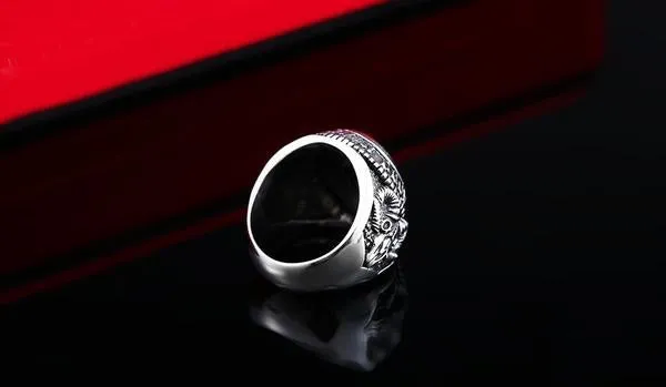 Stainless Steel Black Stone Antelope Skull Ring