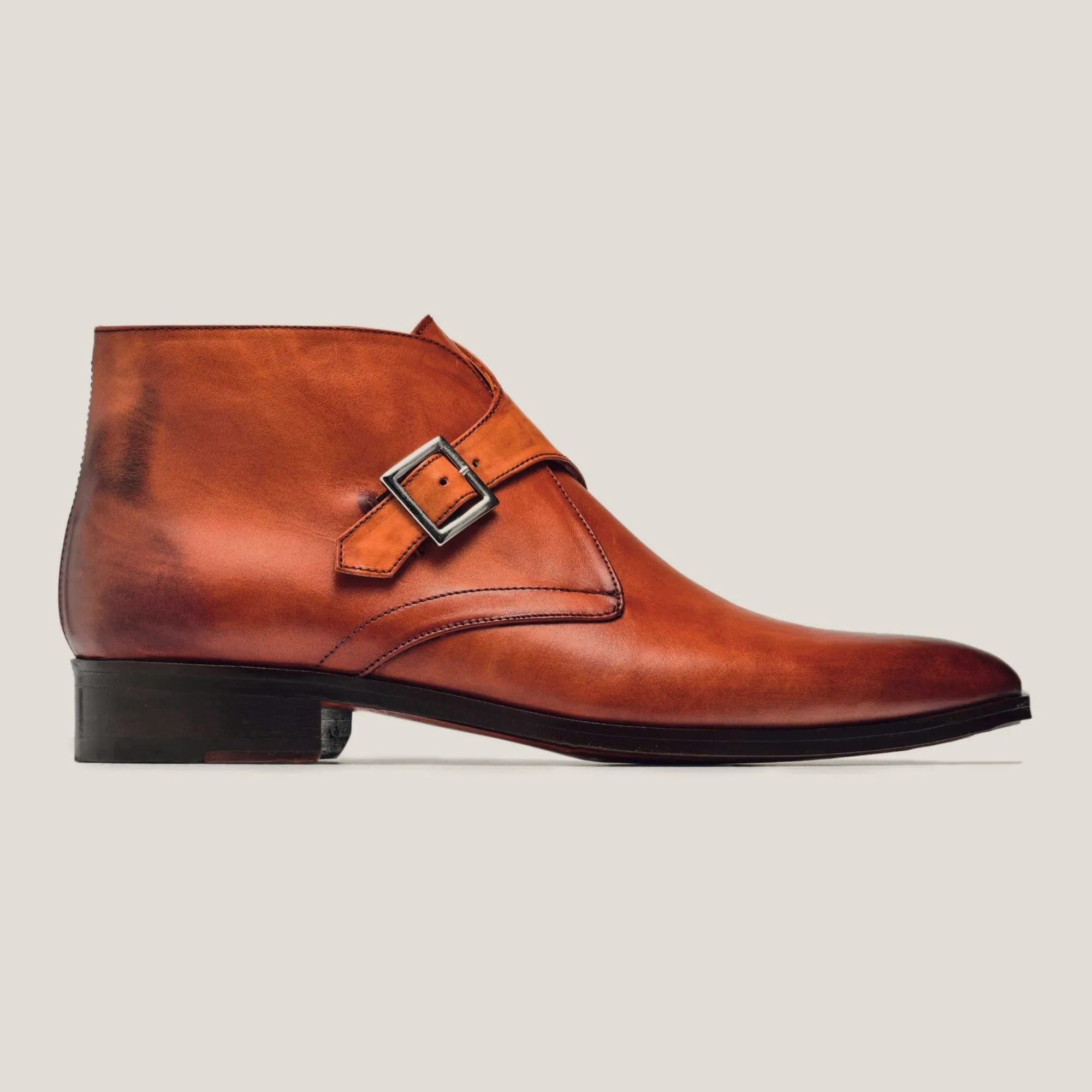 Stockholm Cognac Brown Leather Monk Strap Boots