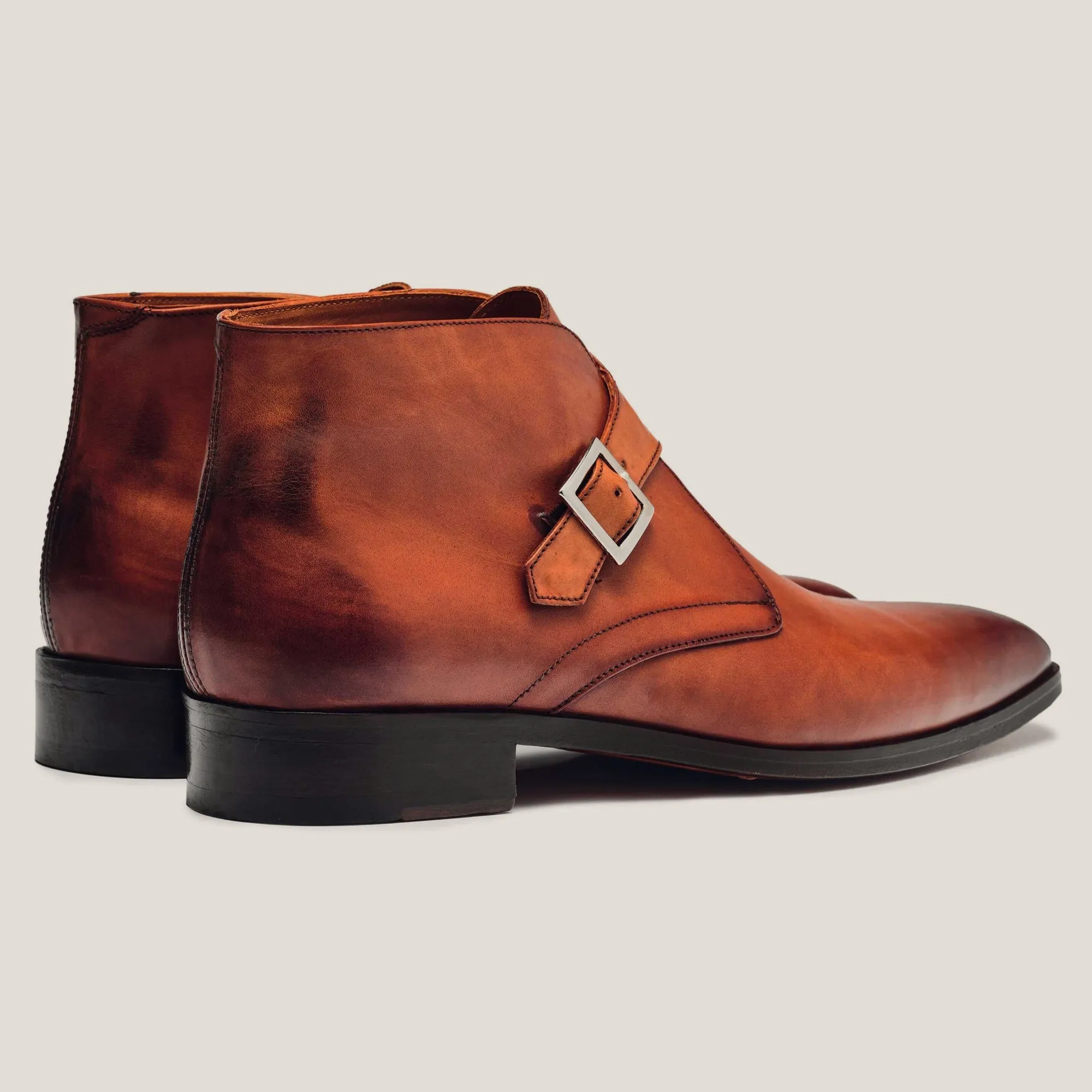 Stockholm Cognac Brown Leather Monk Strap Boots