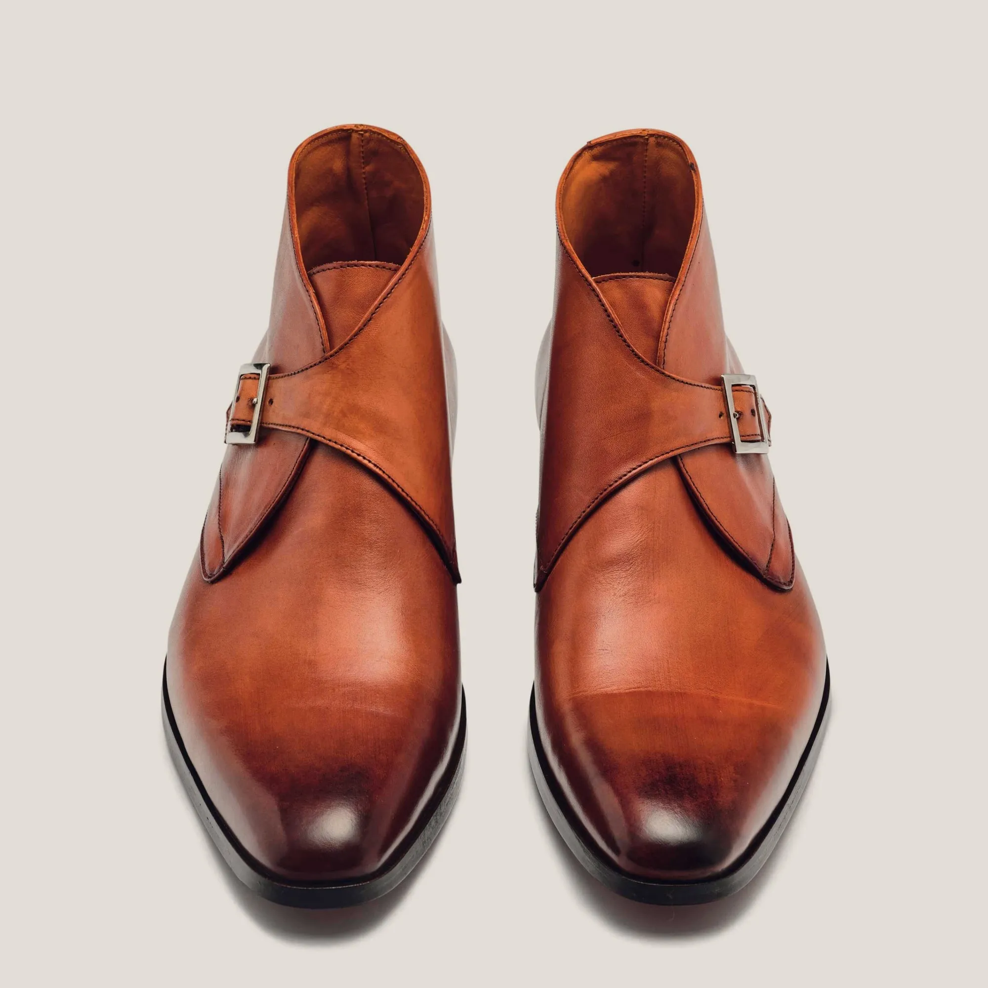 Stockholm Cognac Brown Leather Monk Strap Boots