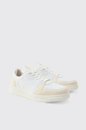 Suede Panel Chunky Trainers In White