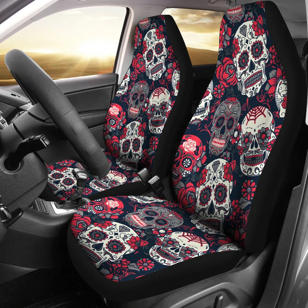 Sugar Skull Red Rose Universal Car Seat Covers