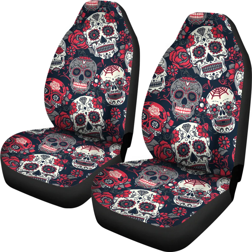 Sugar Skull Red Rose Universal Car Seat Covers