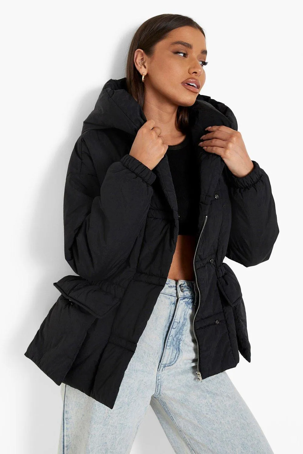 Synch Waist Hooded Puffer Jacket