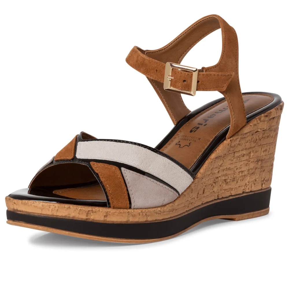 Tamaris 28027 Brown Multi Cork Wedge Sandals