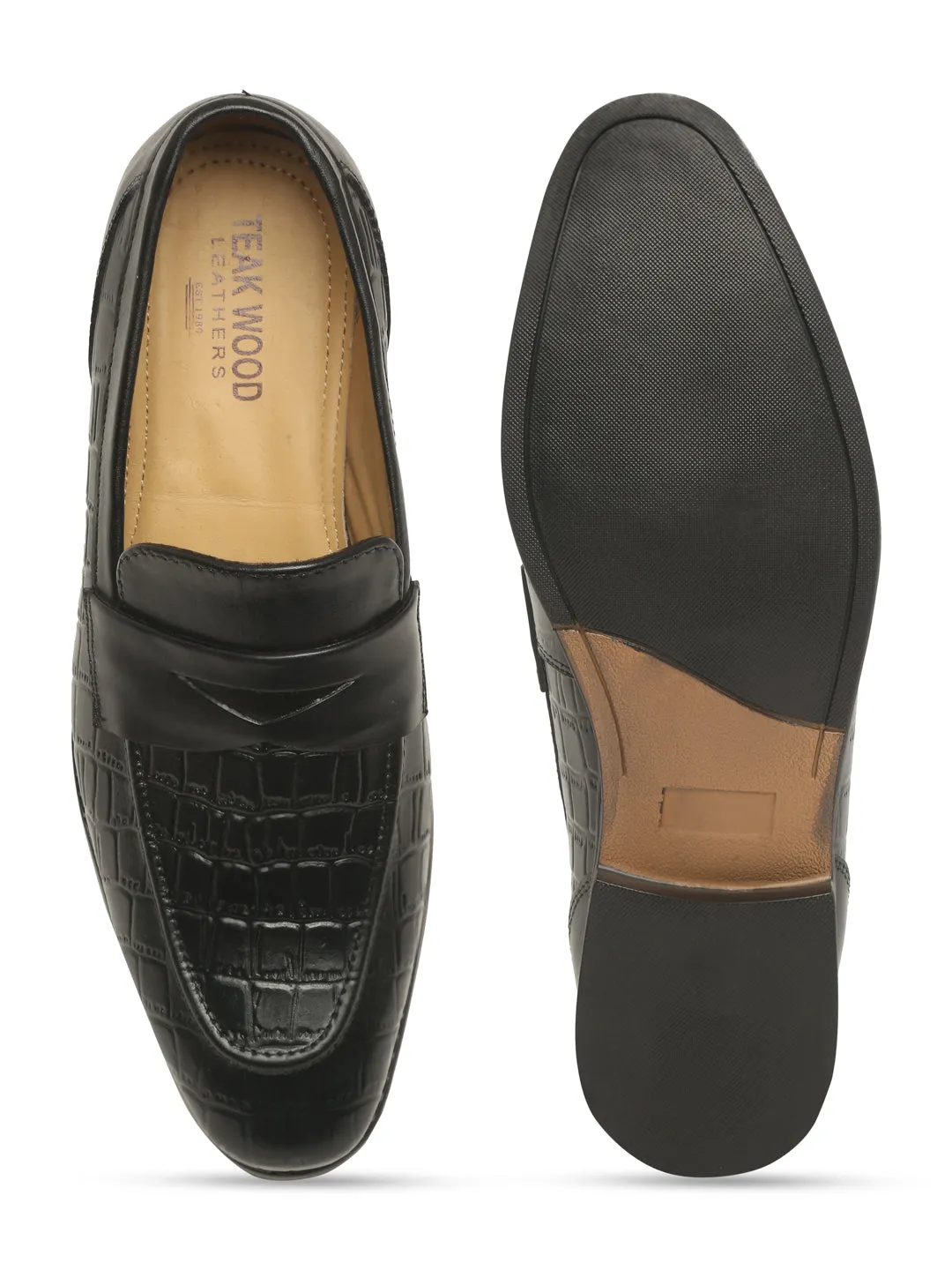 Teakwood Genuine Leather Regular Fit Loafers in Black