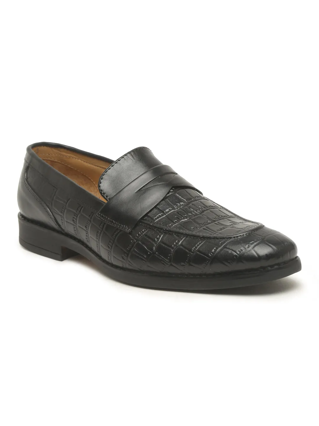 Teakwood Genuine Leather Regular Fit Loafers in Black