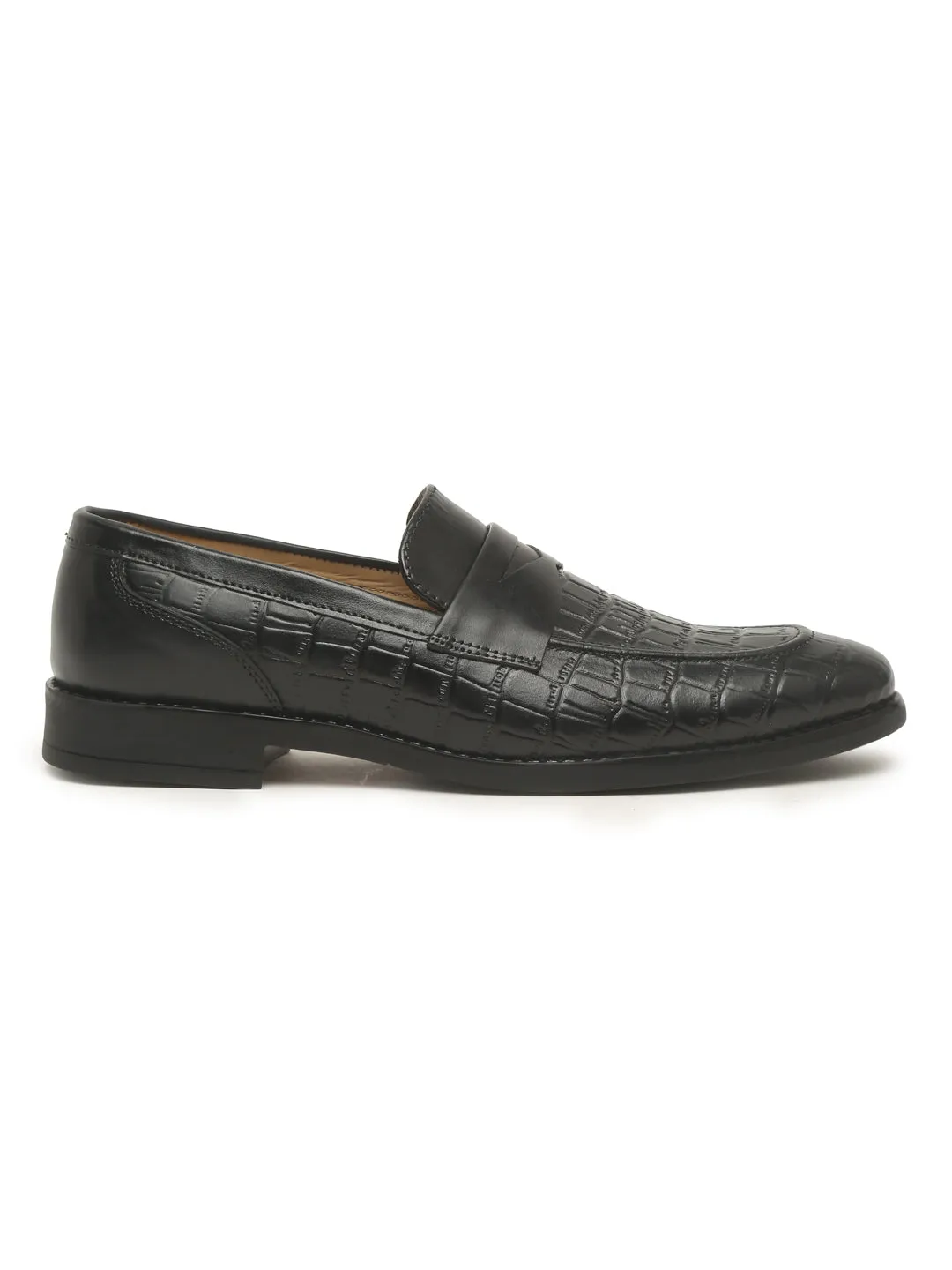 Teakwood Genuine Leather Regular Fit Loafers in Black