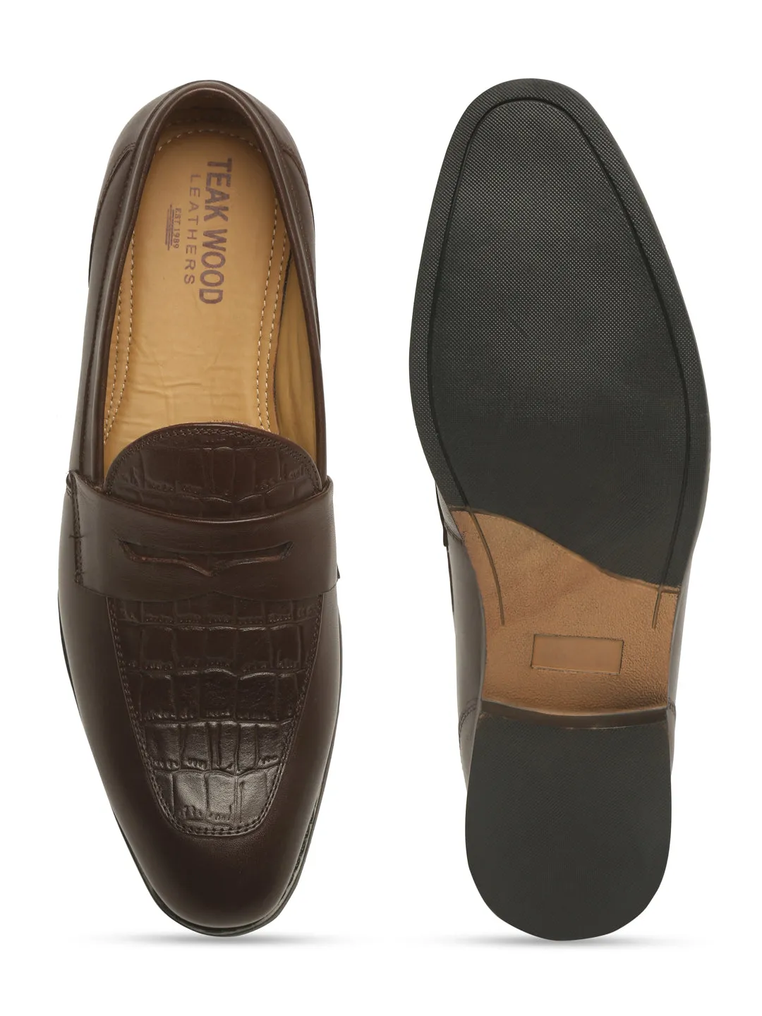 Teakwood Genuine Leather Regular Fit Loafers in Brown