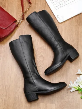 Teakwood Genuine Women Black Knee-High Heeled Boots