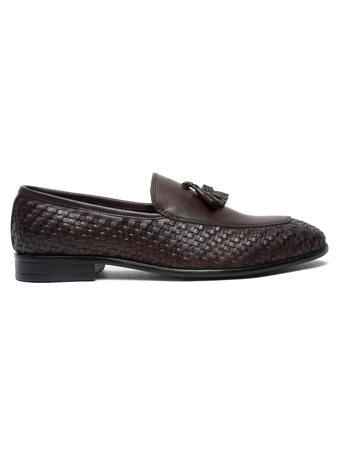 Teakwood Leather Men Brown Basket Weave Loafers