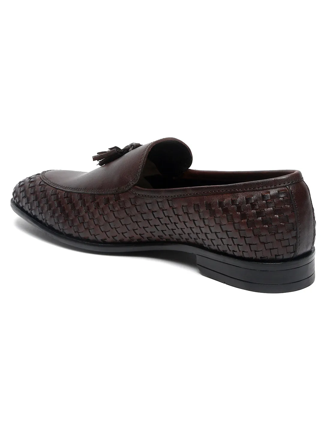 Teakwood Leather Men Brown Basket Weave Loafers