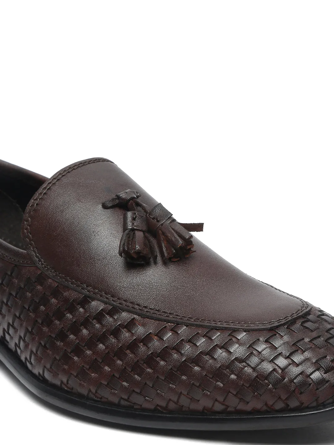 Teakwood Leather Men Brown Basket Weave Loafers