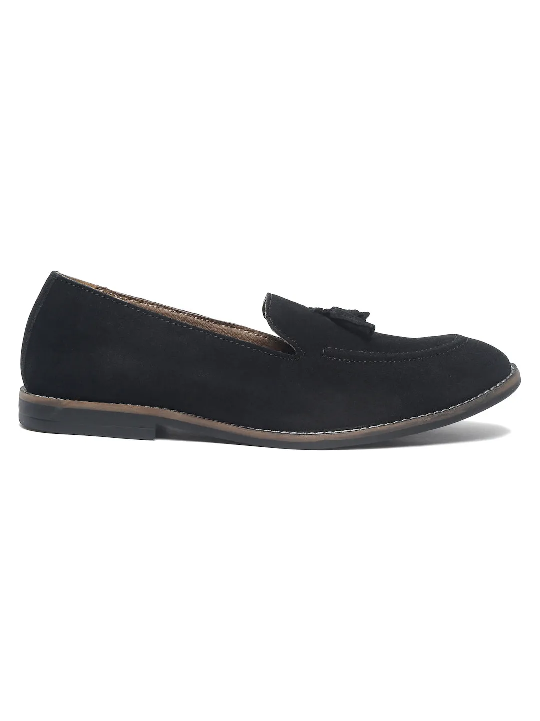 Teakwood Leather Men Solid Black Round-Toe Tasseled Loafers