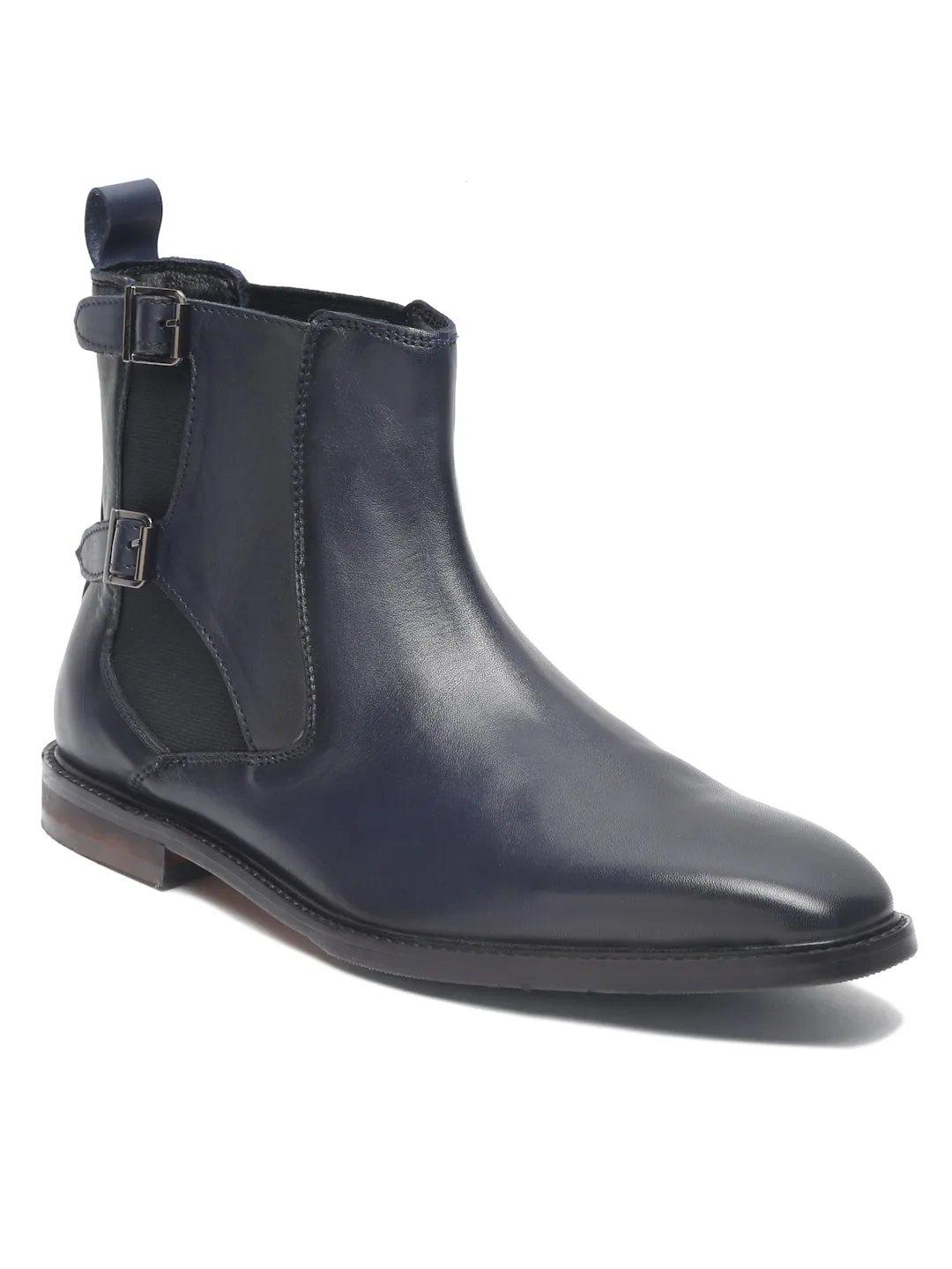 Teakwood Leather Men Solid Navy Monk Boots