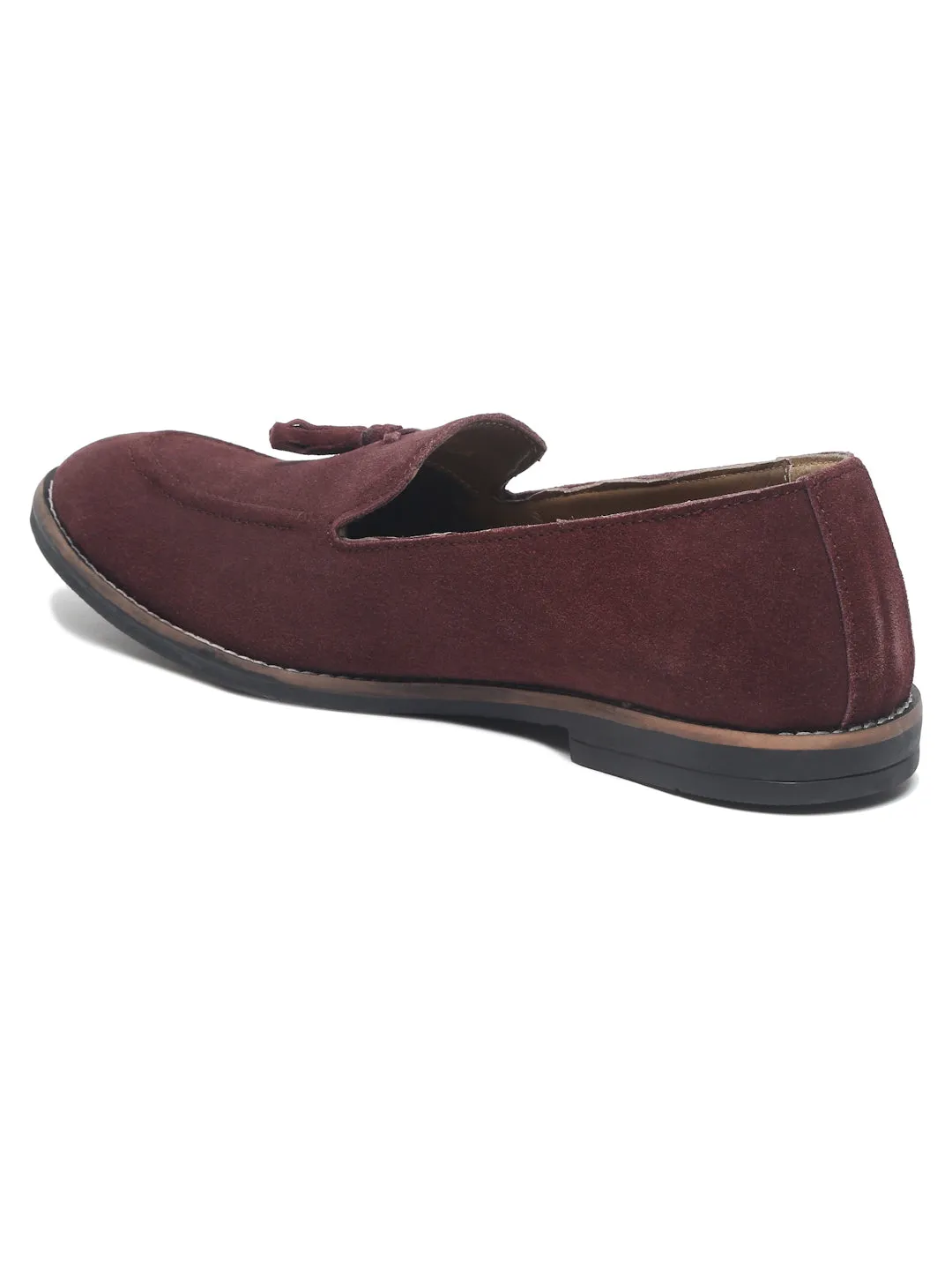 Teakwood Leather Men Solid Purple Round-Toe Tasseled Loafers - Clearance sale