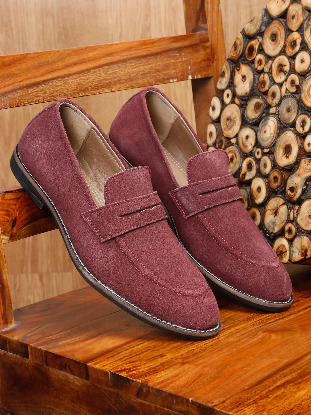 Teakwood Leather Men Solid Round-Toe Purple Loafers - Clearance sale