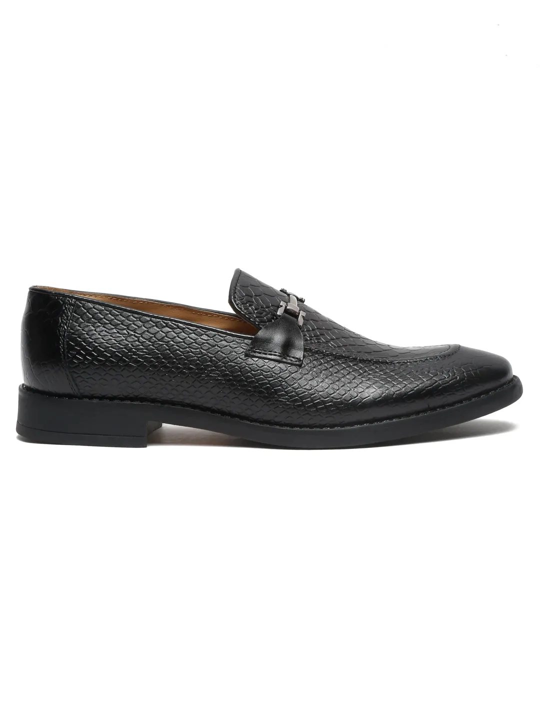 Teakwood Leathers Men Textured Black Square-toe Loafers