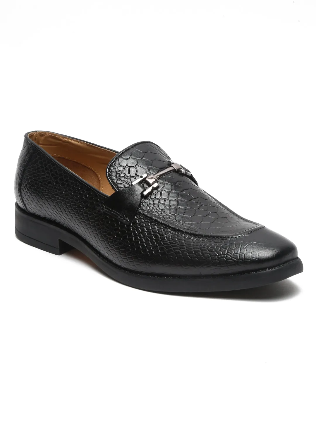 Teakwood Leathers Men Textured Black Square-toe Loafers