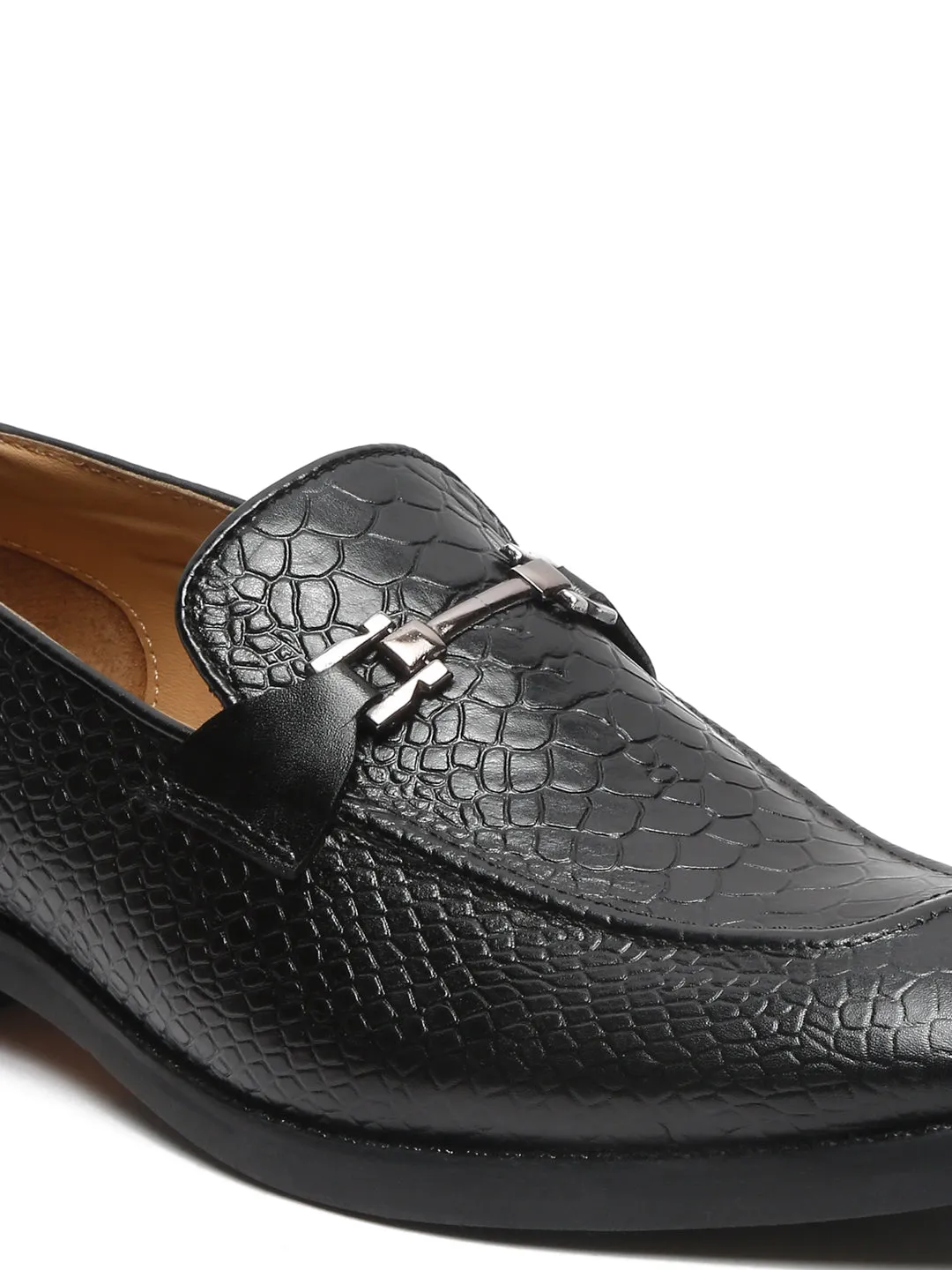 Teakwood Leathers Men Textured Black Square-toe Loafers