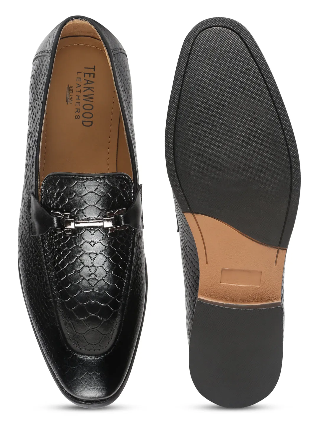 Teakwood Leathers Men Textured Black Square-toe Loafers