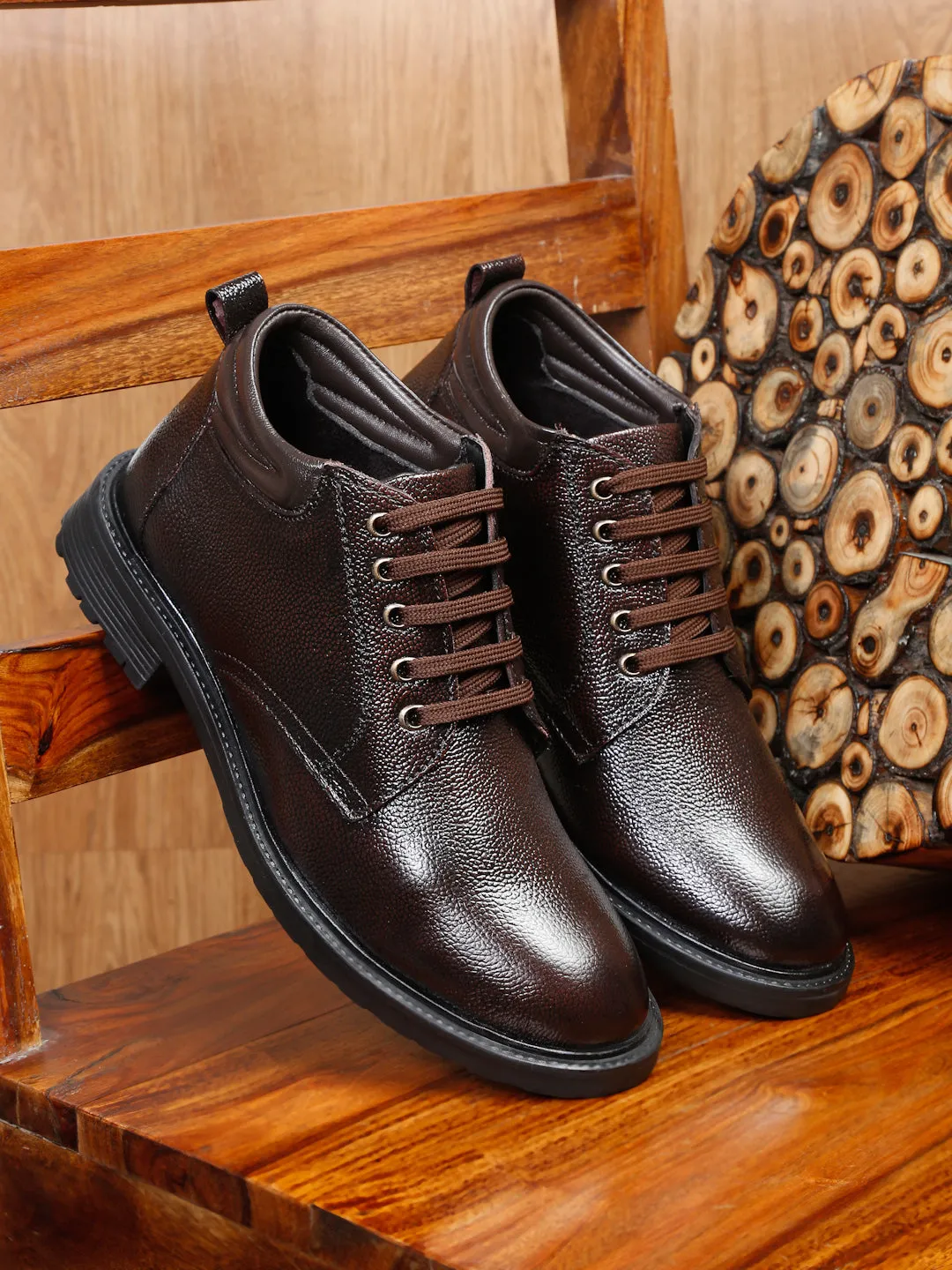 Teakwood Leathers Men Textured Brown Ankle Boots