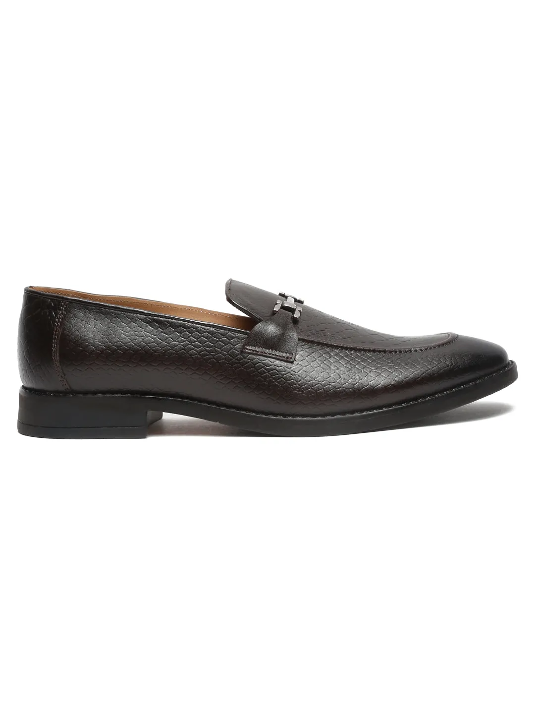 Teakwood Leathers Men Textured Brown Square-toe Loafers