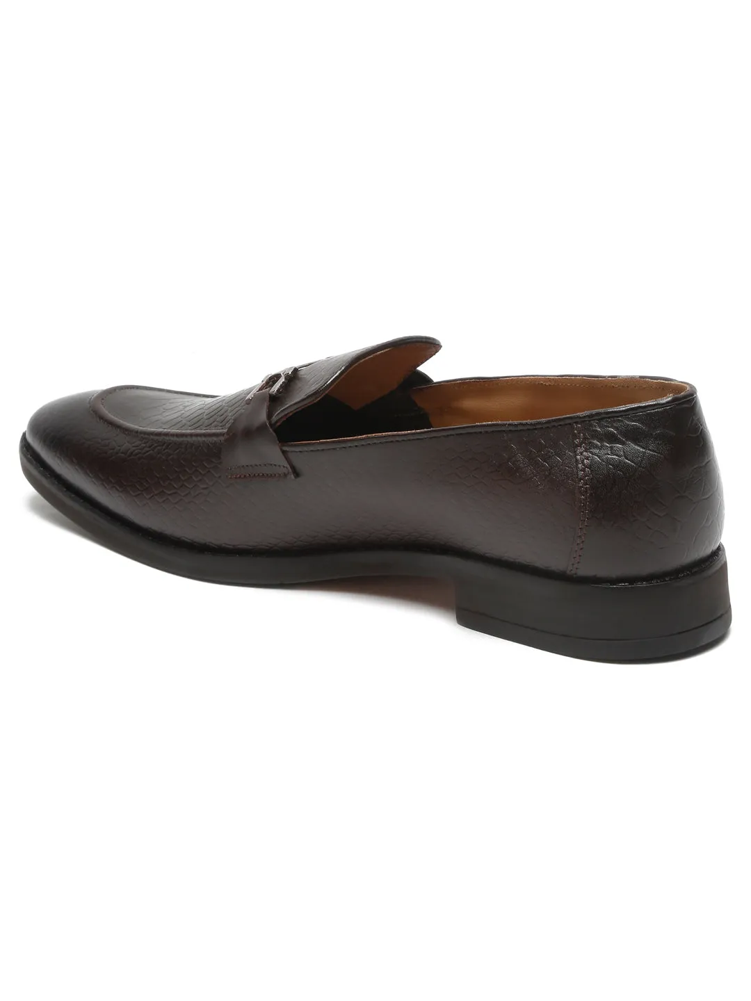 Teakwood Leathers Men Textured Brown Square-toe Loafers