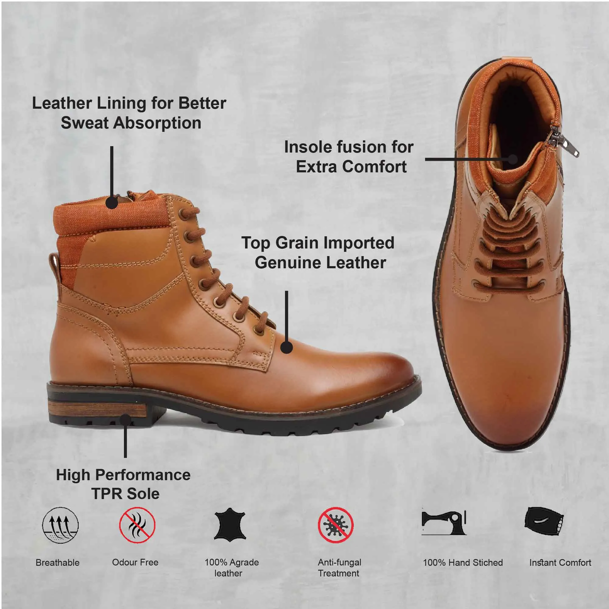 Teakwood Leathers Men's Tan Casual Ankle Lace-Up Boots