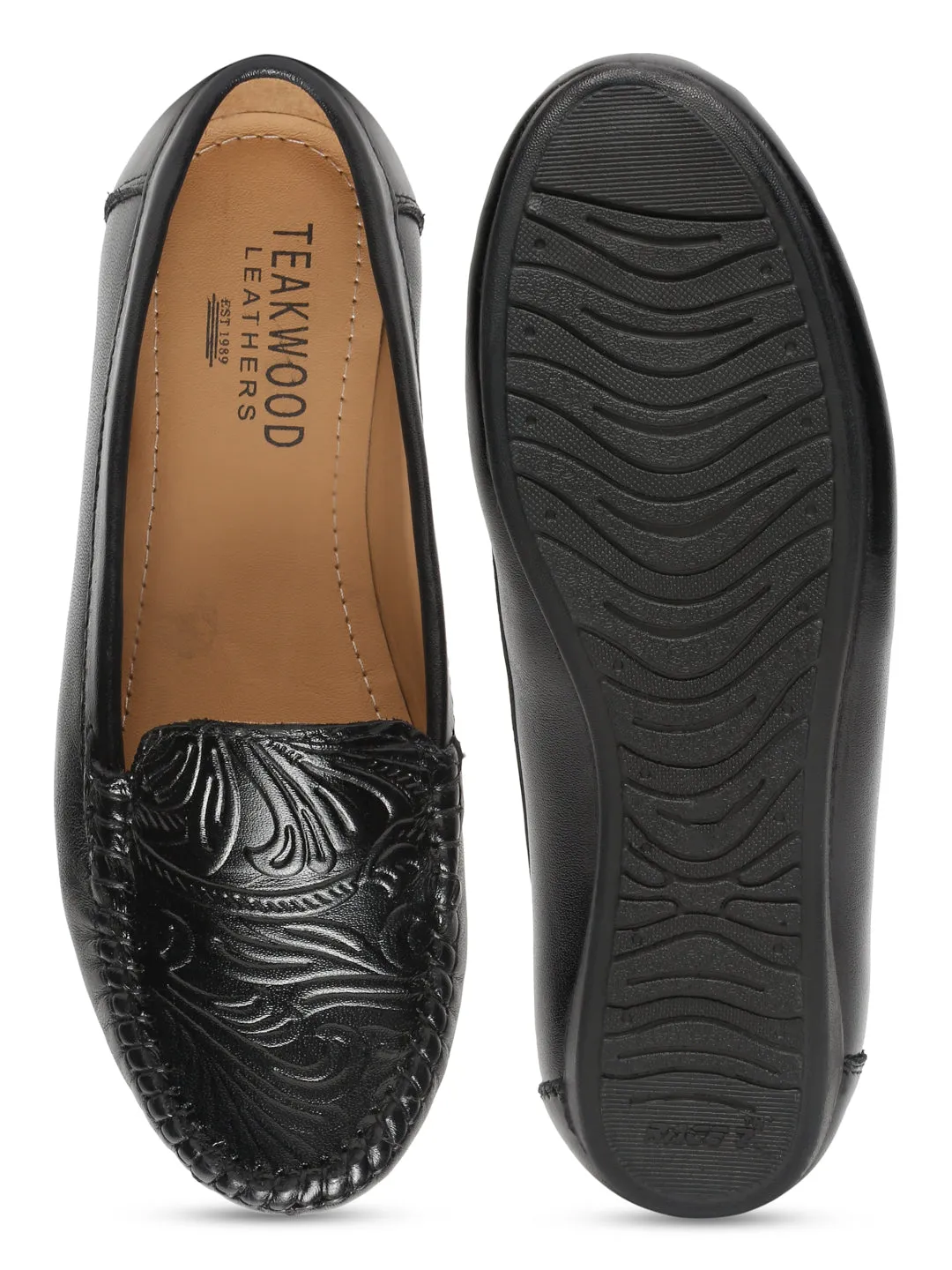 Teakwood Leathers Women Black Printed Slip-on Loafers