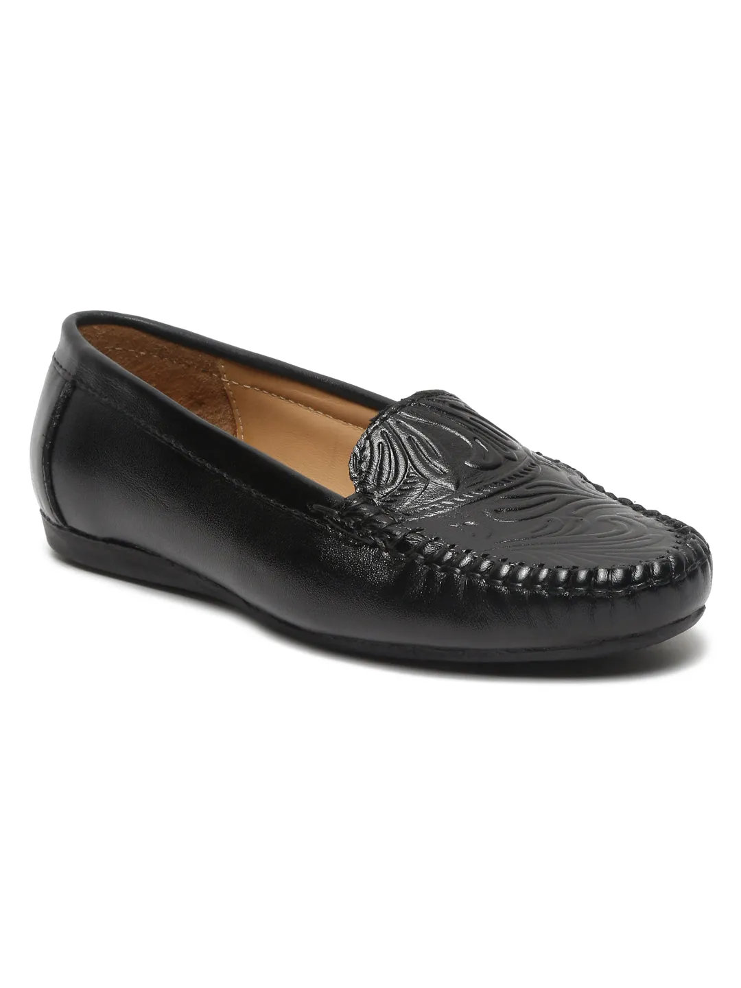 Teakwood Leathers Women Black Printed Slip-on Loafers