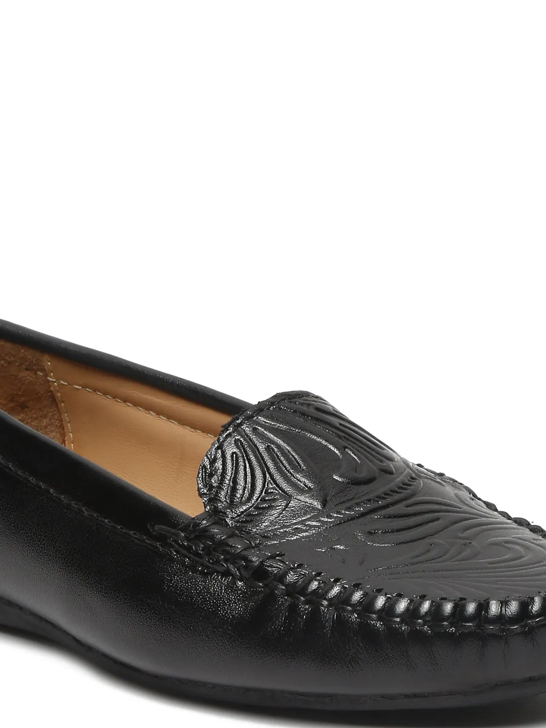 Teakwood Leathers Women Black Printed Slip-on Loafers