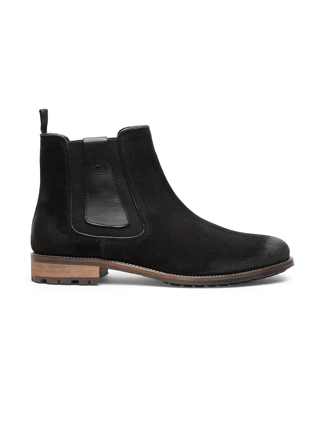 Teakwood Men Black Solid Suede Leather High-Top Flat Boots - Clearance sale