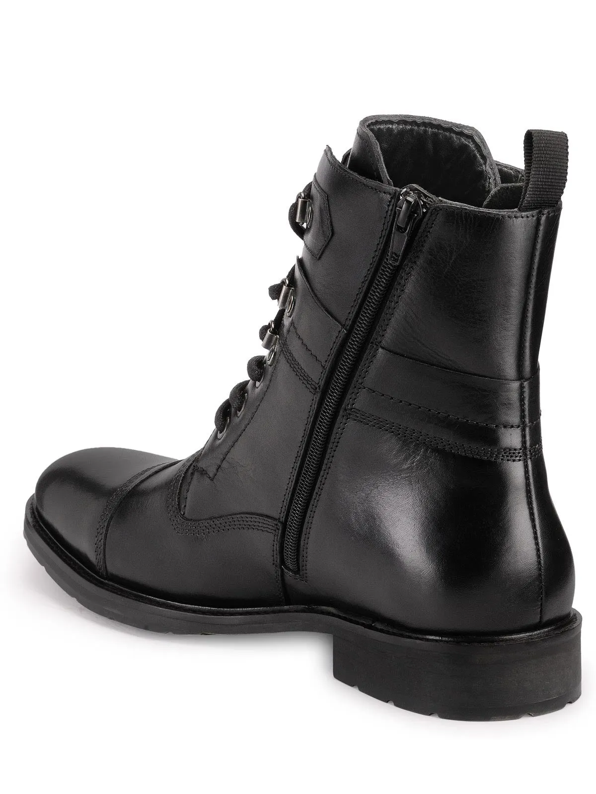 Teakwood Men Genuine Leather High Top Black Boots