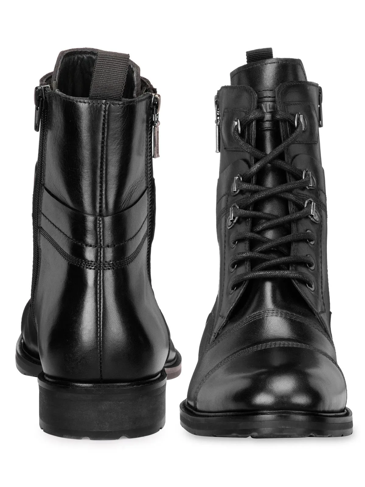 Teakwood Men Genuine Leather High Top Black Boots