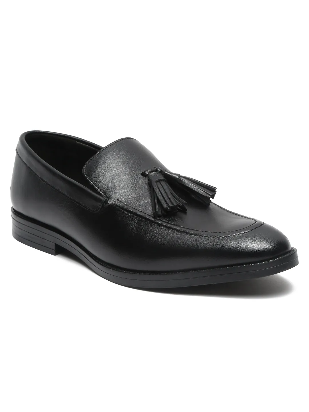 Teakwood Men Leather Black Tassel Loafers