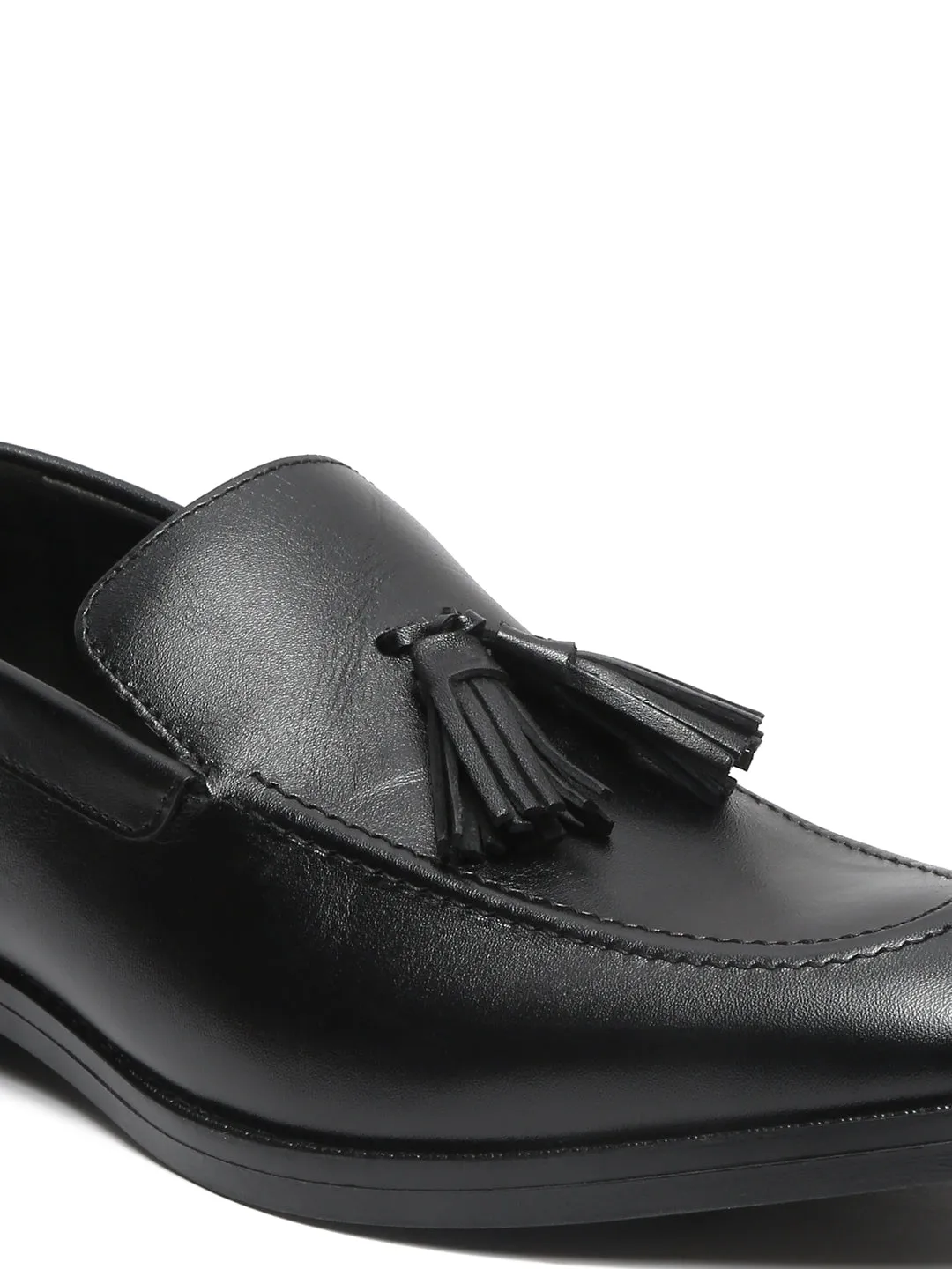 Teakwood Men Leather Black Tassel Loafers