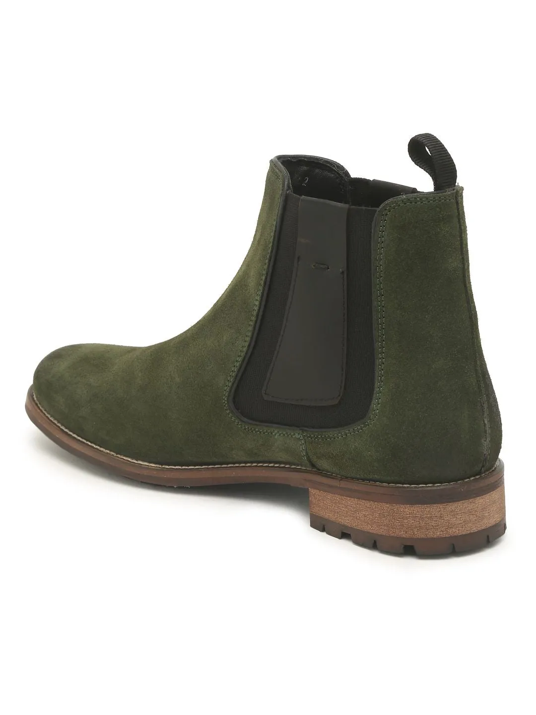 Teakwood Men Olive Solid Suede Leather High-Top Flat Boots - Clearance sale