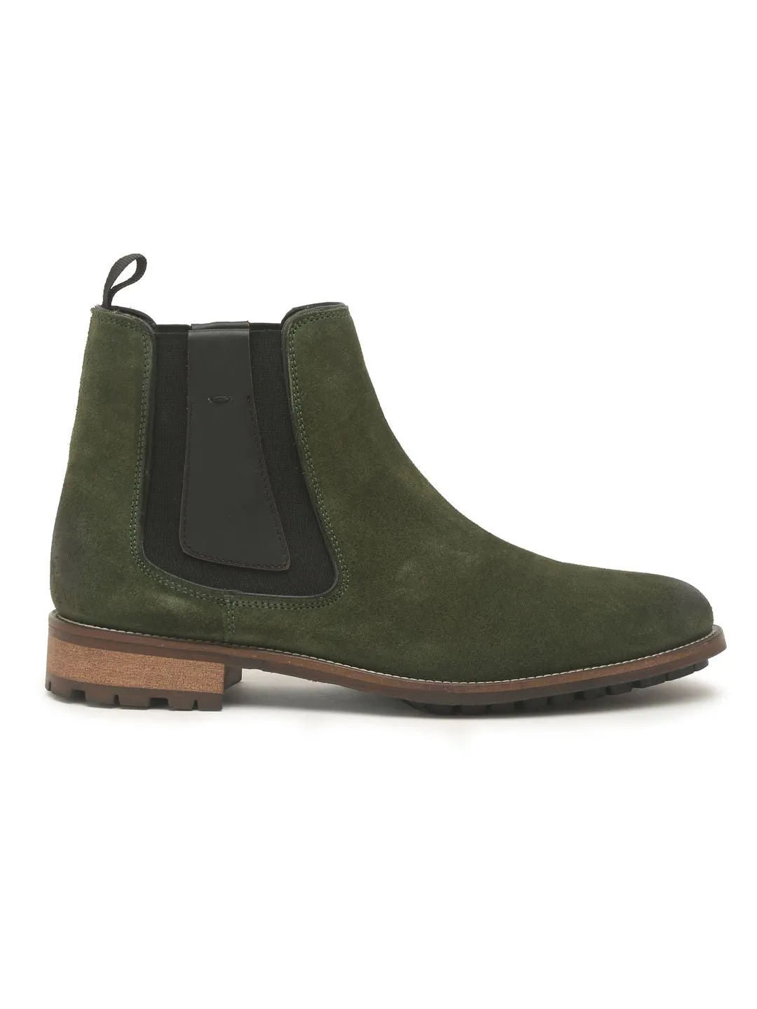 Teakwood Men Olive Solid Suede Leather High-Top Flat Boots - Clearance sale