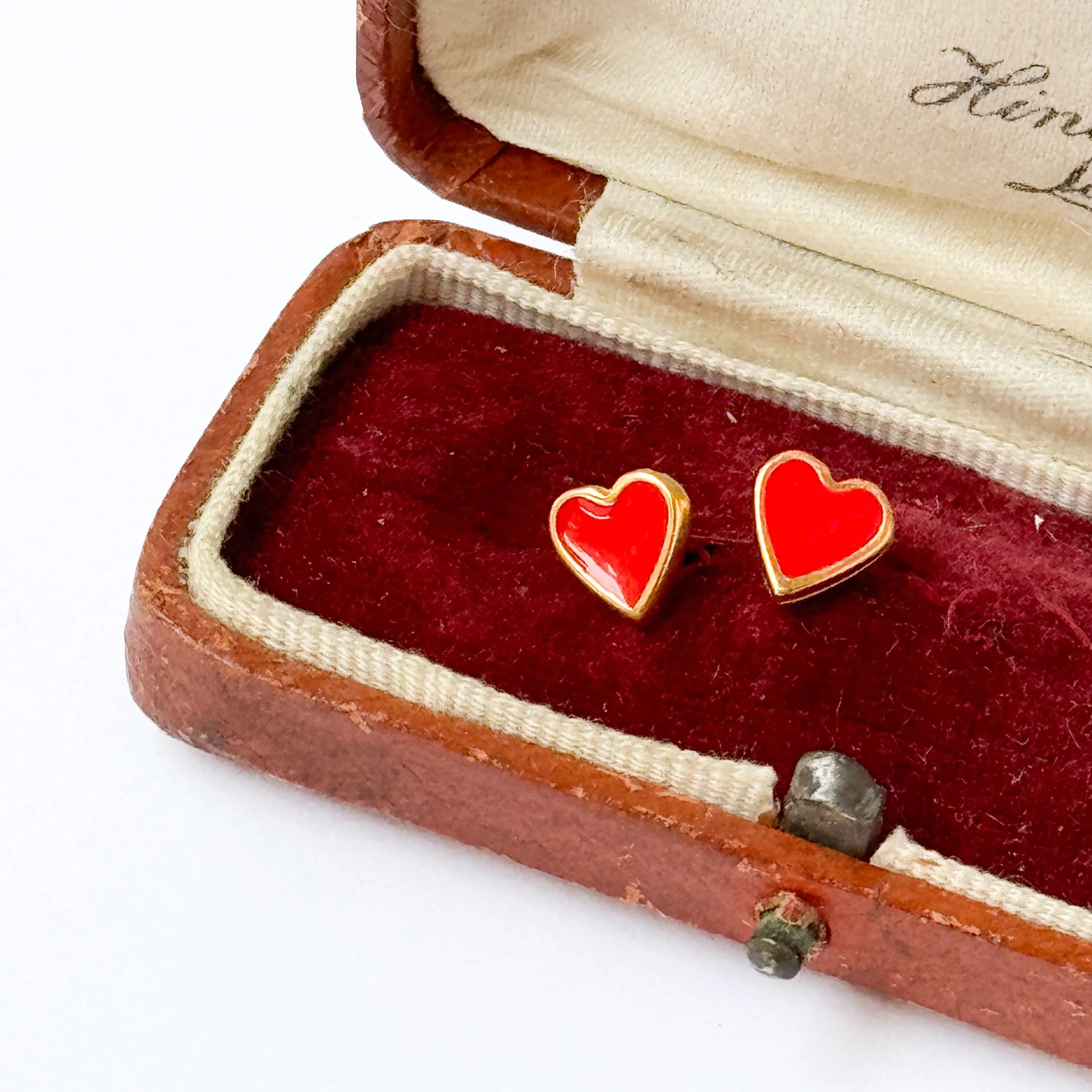 Tiny Red Enamel Heart Studs with Titanium Posts