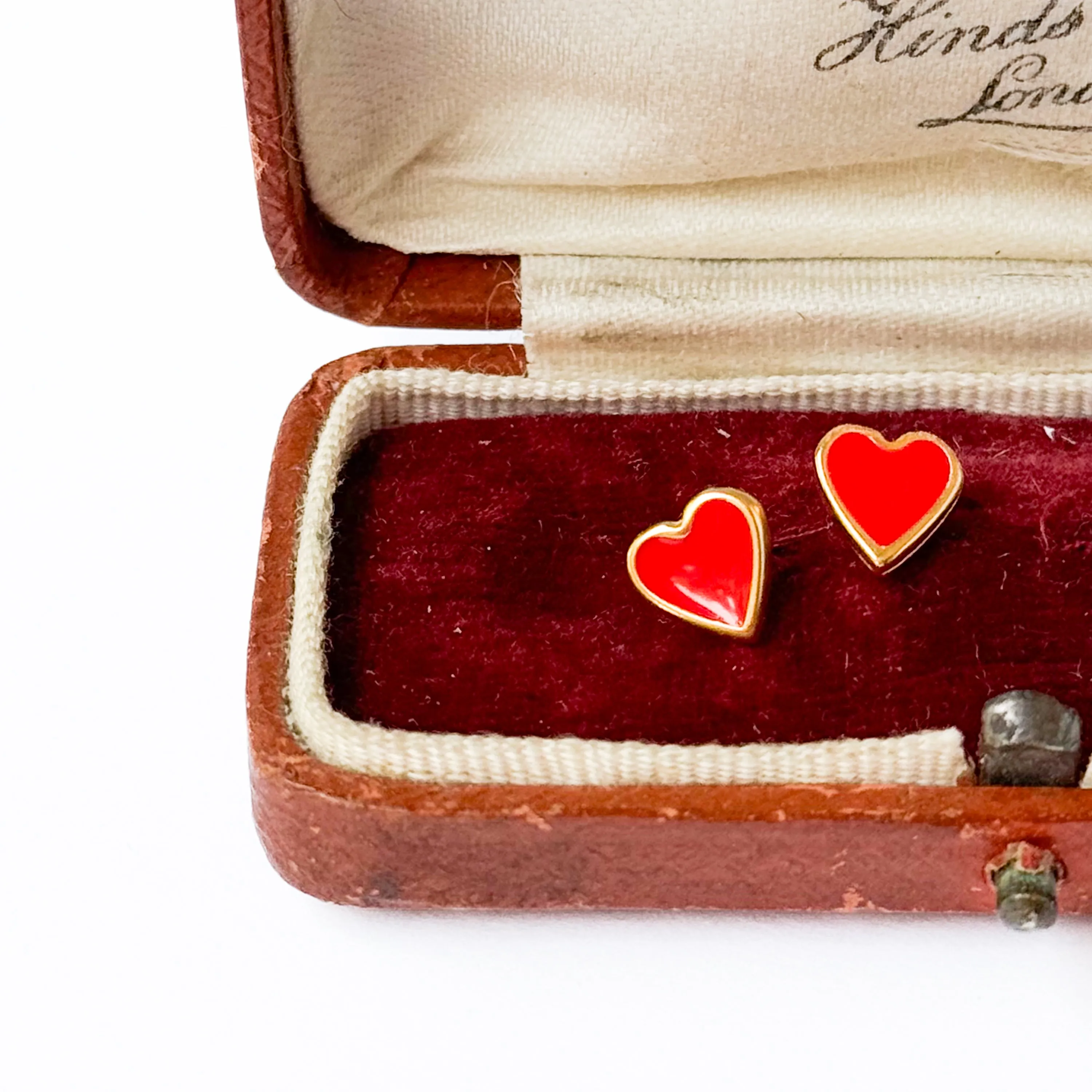 Tiny Red Enamel Heart Studs with Titanium Posts