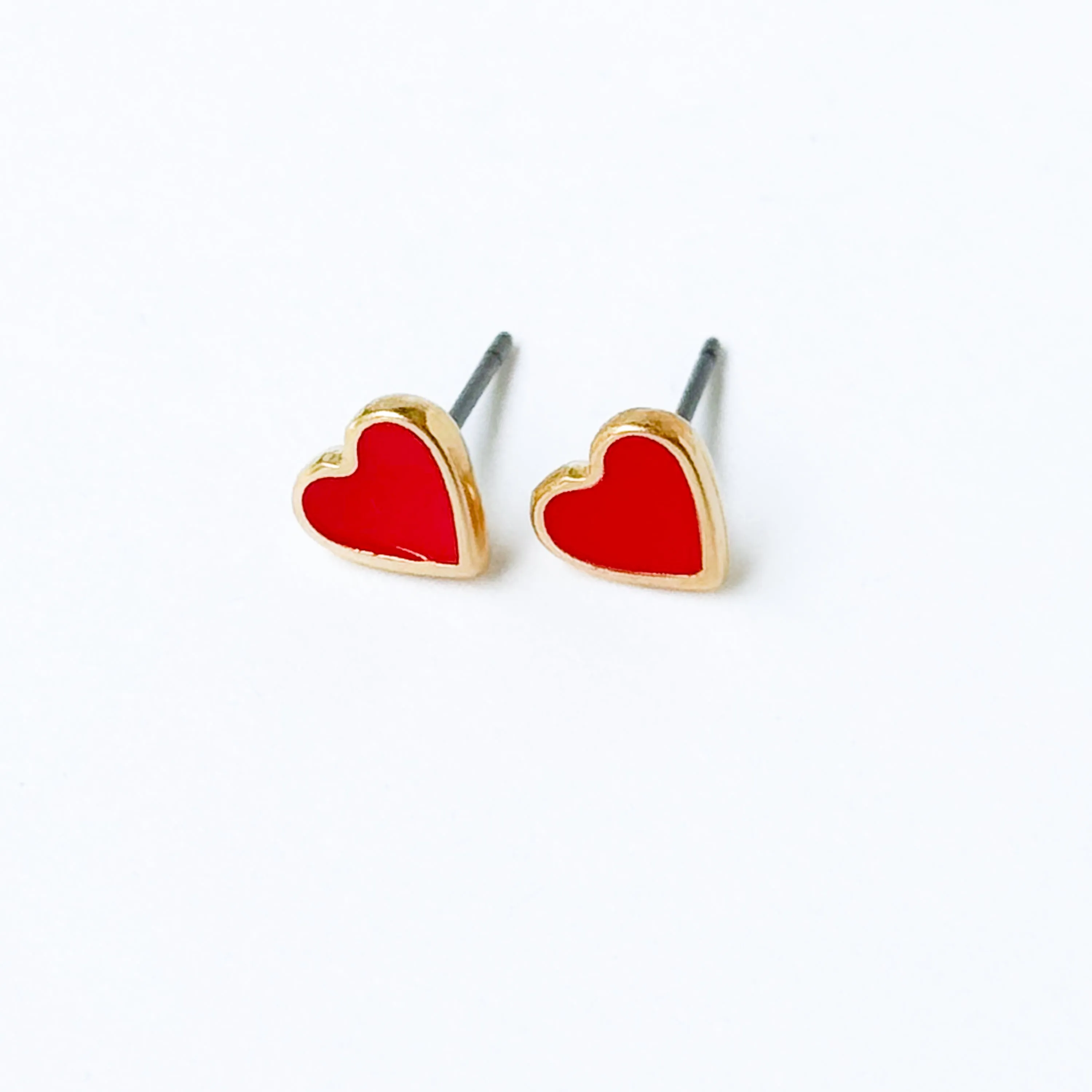 Tiny Red Enamel Heart Studs with Titanium Posts